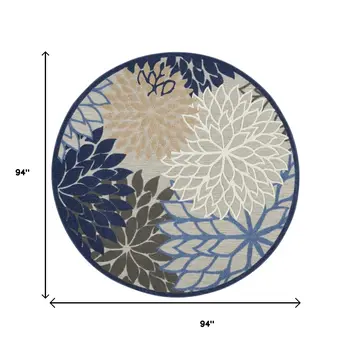 8' Blue And Gray Round Indoor Outdoor Area Rug