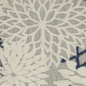 6' Ivory And Blue Floral Handmade Indoor Outdoor Runner Rug