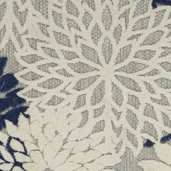 6' Ivory And Blue Floral Handmade Indoor Outdoor Runner Rug