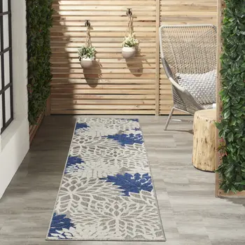 10' Ivory And Blue Indoor Outdoor Area Rug