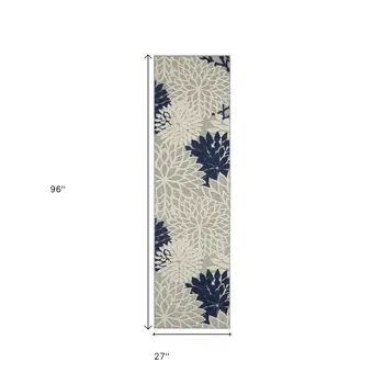 8' Ivory And Blue Indoor Outdoor Area Rug