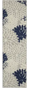 8' Ivory And Blue Indoor Outdoor Area Rug