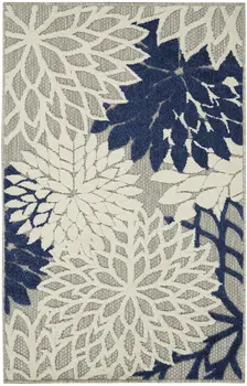 3' X 4' Ivory And Blue Indoor Outdoor Area Rug