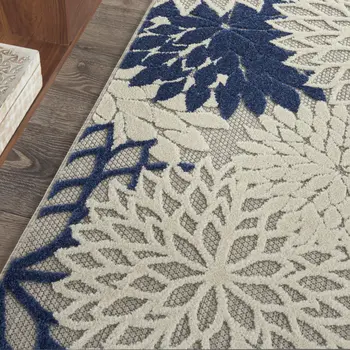 3' X 4' Ivory And Blue Indoor Outdoor Area Rug