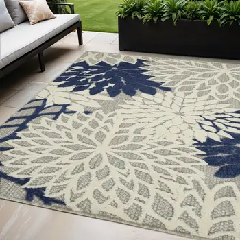 4' X 6' Ivory And Blue Indoor Outdoor Area Rug