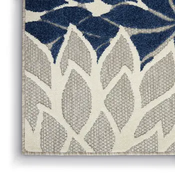 5' X 8' Ivory And Blue Floral Indoor Outdoor Area Rug