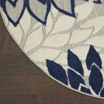 5' Ivory And Blue Round Indoor Outdoor Area Rug