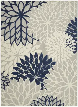 7' X 10' Ivory And Blue Indoor Outdoor Area Rug