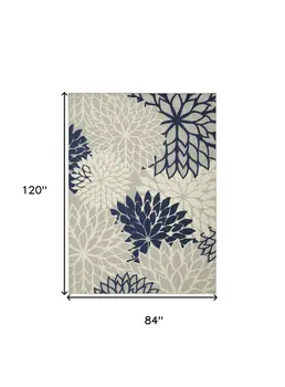 7' X 10' Ivory And Blue Indoor Outdoor Area Rug