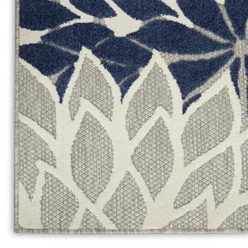 8' X 11' Ivory And Blue Indoor Outdoor Area Rug