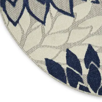 8' Ivory And Blue Round Indoor Outdoor Area Rug