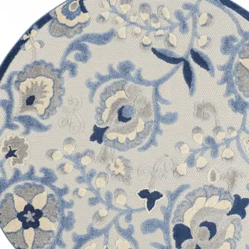 4' Blue And Gray Round Indoor Outdoor Area Rug