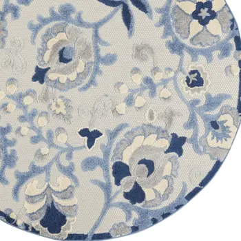 5' Blue And Gray Round Indoor Outdoor Area Rug
