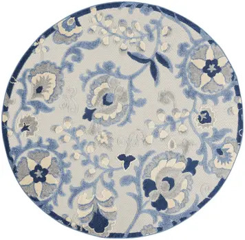 5' Blue And Gray Round Indoor Outdoor Area Rug