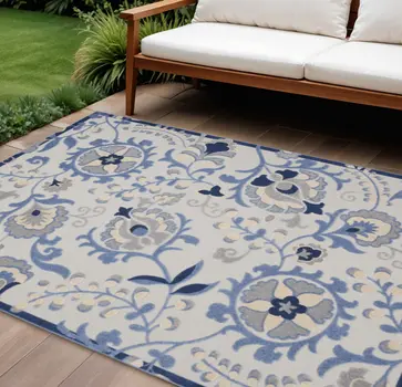 8' X 11' Blue And Gray Indoor Outdoor Area Rug