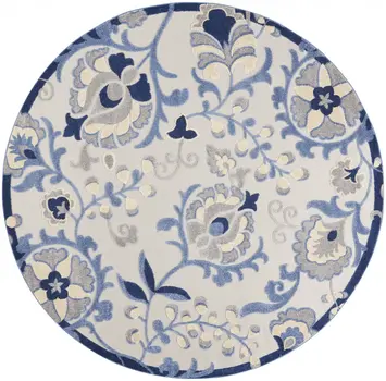 8' Blue And Gray Round Indoor Outdoor Area Rug