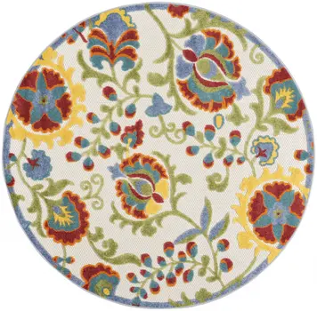 4' Green And Ivory Round Indoor Outdoor Area Rug