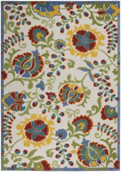 5' X 7' Green And Ivory Handmade Indoor Outdoor Area Rug