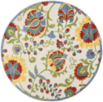 5' Green And Ivory Round Indoor Outdoor Area Rug