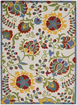 7' X 10' Green And Ivory Handmade Indoor Outdoor Area Rug