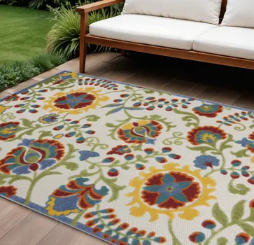 8' X 11' Green And Ivory Indoor Outdoor Area Rug