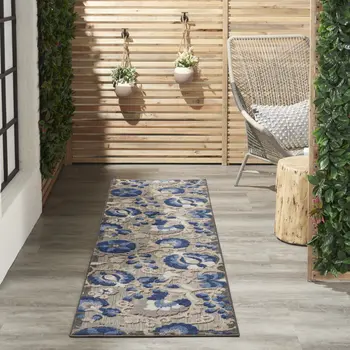 6' Blue And Gray Indoor Outdoor Area Rug
