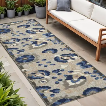 8' Blue And Gray Indoor Outdoor Area Rug