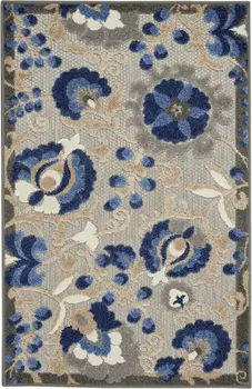 3' X 4' Blue And Gray Indoor Outdoor Area Rug