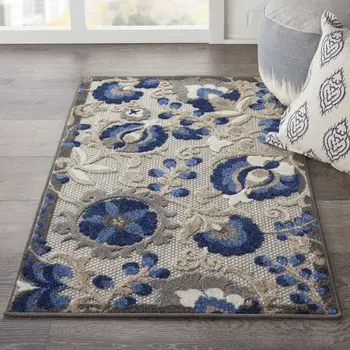 3' X 4' Blue And Gray Indoor Outdoor Area Rug