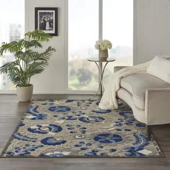 4' X 6' Blue And Gray Indoor Outdoor Area Rug