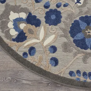 4' Blue And Gray Round Indoor Outdoor Area Rug