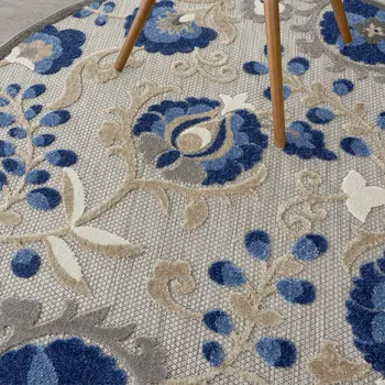 4' Blue And Gray Round Indoor Outdoor Area Rug