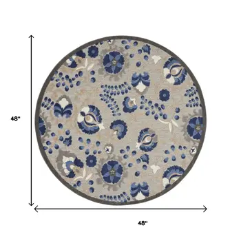 4' Blue And Gray Round Indoor Outdoor Area Rug