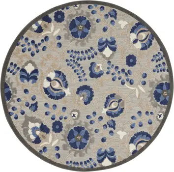 4' Blue And Gray Round Indoor Outdoor Area Rug