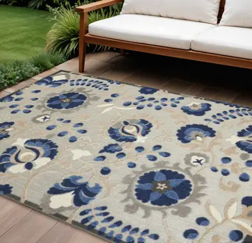 7' X 10' Blue And Gray Indoor Outdoor Area Rug