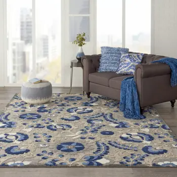 7' X 10' Blue And Gray Indoor Outdoor Area Rug