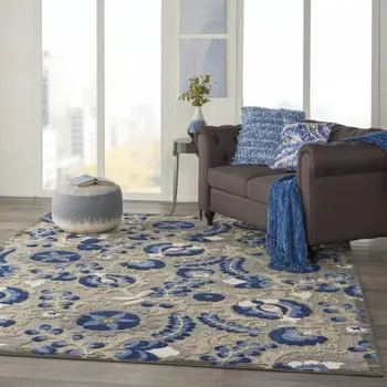 8' X 11' Blue And Gray Indoor Outdoor Area Rug