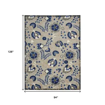8' X 11' Blue And Gray Indoor Outdoor Area Rug