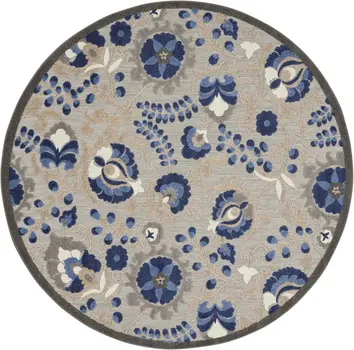8' Blue And Gray Round Indoor Outdoor Area Rug