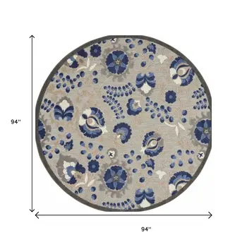 8' Blue And Gray Round Indoor Outdoor Area Rug