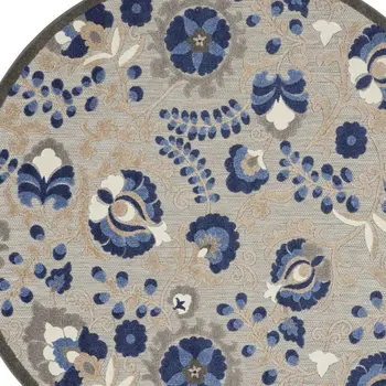 8' Blue And Gray Round Indoor Outdoor Area Rug