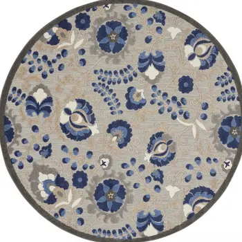 8' Blue And Gray Round Indoor Outdoor Area Rug
