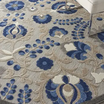 8' Blue And Gray Round Indoor Outdoor Area Rug