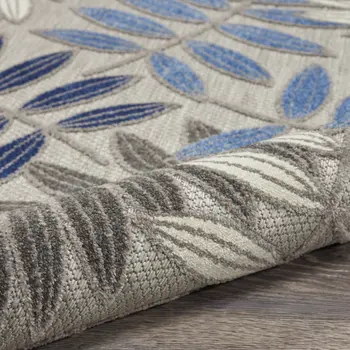 10' Blue And Gray Floral Indoor Outdoor Area Rug
