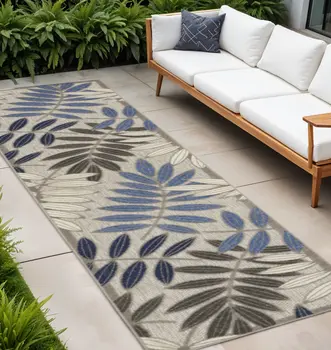 10' Blue And Gray Floral Indoor Outdoor Area Rug