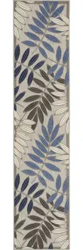 10' Blue And Gray Floral Indoor Outdoor Area Rug