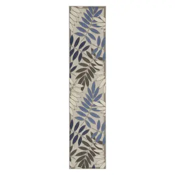 8' Blue And Gray Floral Indoor Outdoor Area Rug
