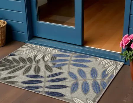 3' X 4' Blue And Gray Floral Indoor Outdoor Area Rug
