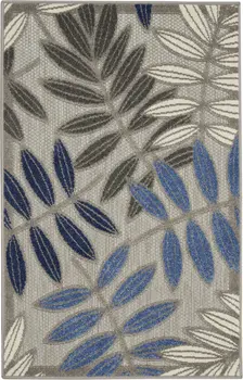 3' X 4' Blue And Gray Floral Indoor Outdoor Area Rug