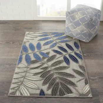 3' X 4' Blue And Gray Floral Indoor Outdoor Area Rug